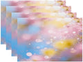 Batmerry Pastel Rainbow Placemats,Glitter Stars Marble Galaxy Clouds Washable Linen Table Mats for Kitchen Table Double Insulation Decor Dining Set Indoor Outdoor 12X18 in Set of 4