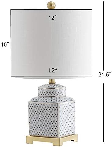 JONATHAN Y Cleo 21.5" Ceramic Metal Ginger Jar Table Lamp, White/Navy