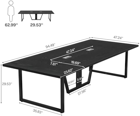 Tribesigns 8FT Conference Table, 94.49 L x 47.24 W x 29.53 H Inches Large Meeting Podcast Table for 10 People, Business Style Wooden Training Table with Strong Metal Frame for Office Conference
