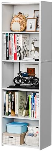 SUPER DEAL 5-Tier Open Shelf Bookcase and Bookshelf, Freestanding Display Storage Shelves Narrow Cube Storage Organizer for Small Spaces Kids Bedroom Living Room Home Office Apartment, 52 Inch, White
