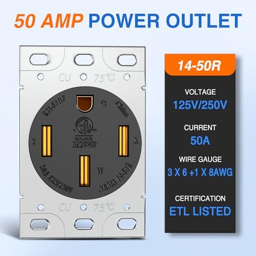 Nilight 50AMP RV Power Outlet 125/250V ETL Listed NEMA 14-50R
