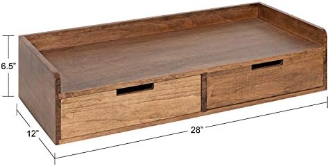 Kate and Laurel Kitt Modern Floating Shelf with Drawers, 28 x 12 x 6.5 inches, Rustic Brown, Chic Floating Storage Console Table or Desk for Wall