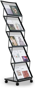 VEVOR Brochure Display Rack, Foldable 5 Pockets Magazine Literature Display Stand, Movable Floor Standing Magazine Rack with Wheels, Metal Newspaper Catalog Holders for Shop Exhibitions Office Show