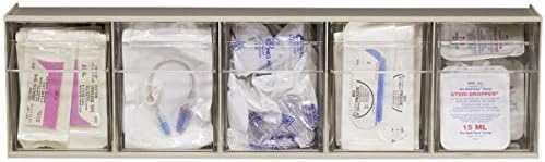 Akro-Mils TiltView Plastic Storage Cabinet with 5 Tilt Out Bins, Horizontal Plastic Parts Organizer, Teacher Toolbox, and Office Supply Organizer, 23-5/8" W x 6-1/2" H x 5-5/8" D, Stone