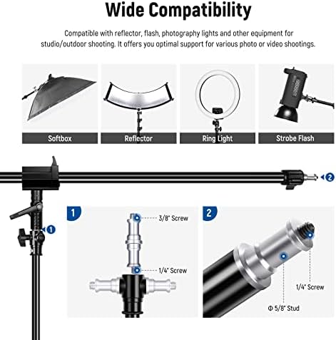 NEEWER Air Cushioned Aluminum Light Stand, 9.8ft/3m Adjustable Photography Stand with Boom Arm, Counterweight, Sandbag, 1/4" Screw for Softbox, Studio Flash, Umbrella, Ring Light, Max Load 5kg
