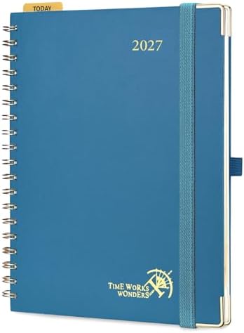 POPRUN 2027 Planner Daily Weekly and Monthly Calendar with Hourly Schedule, Monthly Tabs(Large Size 10'' x 8'' Wire-Bound Hard Cover) - Agenda 2027 (Jan.2027-Dec.2027) - Night Sky Navy Blue