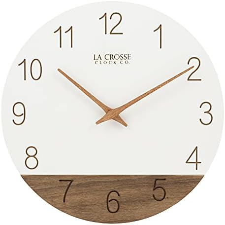 La Crosse Clock 404-3630B 12 inch Ivory Sierra Wood Quartz Analog Wall Clock