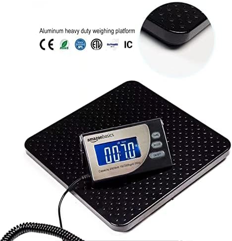 Amazon Basics Digital Shipping Postal Scale with Tare Function, Heavy Duty Weighing Platform, 660 lb Capacity, 1 Ounce Readability, Portable, Black