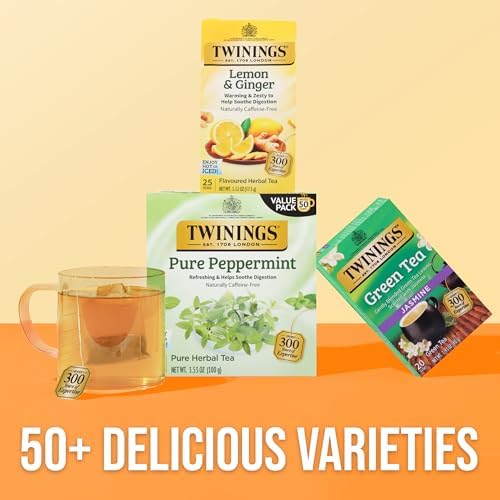 Twinings Lemon & Ginger, Caffeine-Free Herbal Tea Bags, 25 CT Box (6 Pack)