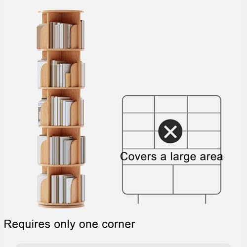 GAMAK Small Rotating Bookshelf 360 Display 3-4 Tier for Small Spaces Kids Narrow Swivel Corner Book Shelf Wood Used in Bedrooms Living Rooms Study Office (Color : Wood, Size : Four)