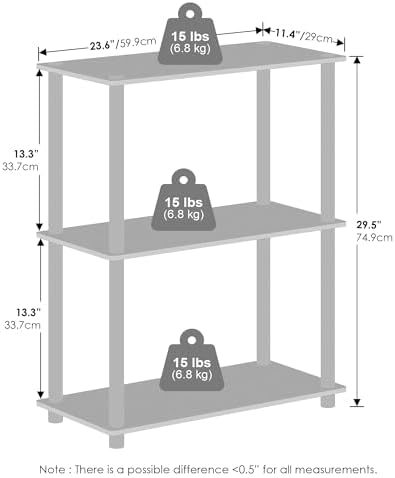 Furinno Turn-N-Tube Book Shelf, 3-Tier Bookshelf, Bookcase with Multipurpose Compact Display Rack, 11.6 x 23.6 x 29.6, for Living Room, Bedroom, Home Office, White/White