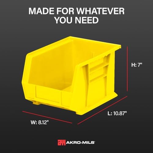 Akro-Mils 30239 AkroBins Plastic Storage Bins, 11"x8"x7", Yellow, 6-Pack