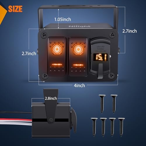 Nilight 2 Gang Rocker Switch Box 12V SPST ON Off Orange LED Waterproof
