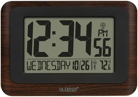 La Crosse Technology 513-17907-INT Digital Atomic Clock with Temperature - Walnut/Black