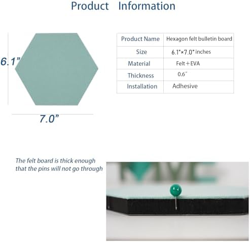 10Pcs Self Adhesive Felt Board Tiles Hexagon Bulletin Board for Walls, Felt Cork Pin Board for Pictures Photos Memos with Push Pins (Color G)