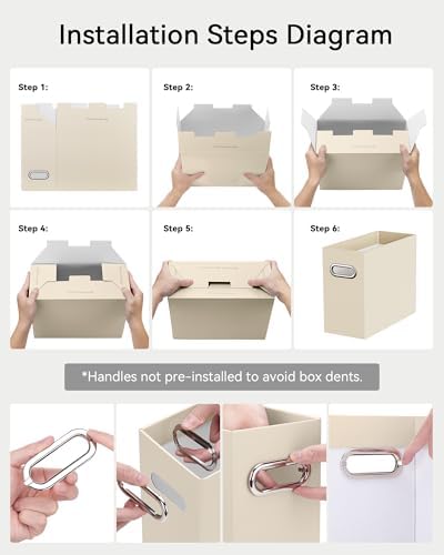 Oterri Portable Collapsible Cardboard File Box with Handle for Letter-Size | 8-Pack. Stainless Steel Handle. Label Stickers Included. Fits Letter Folders (Not Included). Home, Office, School, Dorm, Tax.