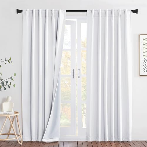 NICETOWN Full Shading Back Tab Curtains for Windows, Super Heavy-Duty Noise Absorb Lined Blackout Curtains for Bedroom, Privacy Assured Window Treatment for Hotel (White, Set of 2, 52" W x 95" L)