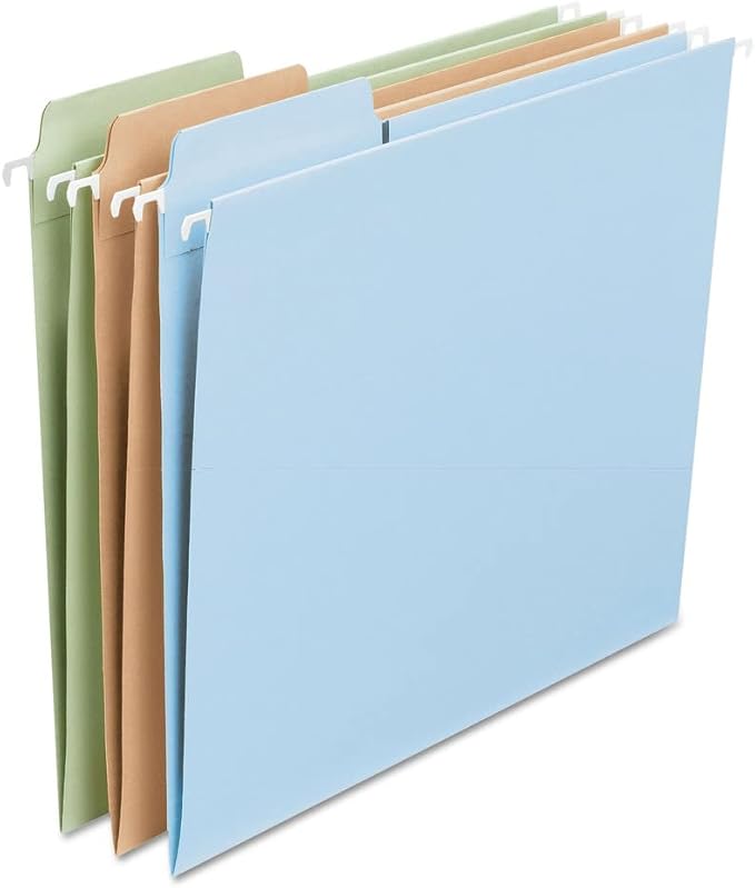 Smead FasTab Hanging File Folder, 1/3-Cut Built-in Tab, Letter Size, Assorted Pastel Colors, 18 Count (64054)