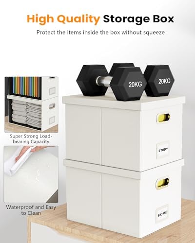 Oterri 2 Pack File Storage Organizer Box,Filing Box,Portable File Box with Lid,Fit for Letter/Legal File Folder Storage, White(Leather)-Box only