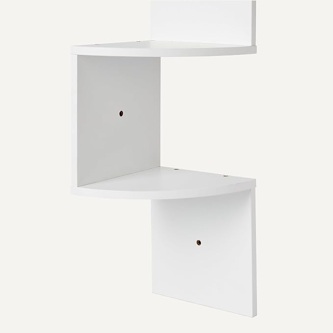 Amazon Basics 5-Tier Corner Shelf, Wall-Mounted, Floating Corner Bookshelf for Living Room, Bedroom, Bathroom, Home Office, 7.8"D x 48.5"W x 7.8"H, White