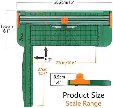 Firbon Green A4 Paper Cutter Bundle with 5Pcs Refill Blades, 12 Inch Paper Trimmer with Side Ruler for Scrapbooking, Craft, Coupon, Label, Cardstock