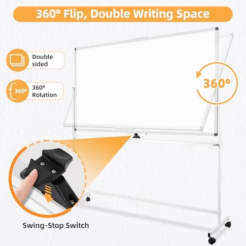 Rolling White Board on Wheels, 72" x 40" Dry Erase Whiteboard with Stand