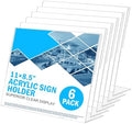 Acrylic Sign Holder 8.5 x 11 Horizontal 6 Pack Slant Back Acrylic Stands for Display Plexiglass Clear Acrylic Display Stands for Ad Frame, Picture Photo Frames, Promotions, Restaurants, Office