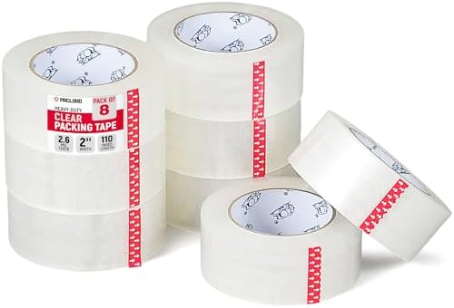2" x 110 Yards Clear Packing Tape, Pack of 8 - Heavy-Duty 2.6 Mil Thick Carton Sealing Tape with Industrial Strength Adhesion for Packaging, Moving, or Shipping Boxes