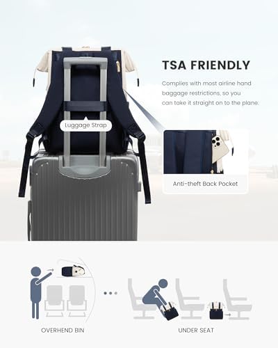 LOVEVOOK Laptop Backpack for Women, 15.6 Inch Work Laptop Bag with USB Port, Fashion Teacher Nurse Backpack Purse, Waterproof Travel Computer Backpack with Organizer Bag, 2PCS,Beige - Navy