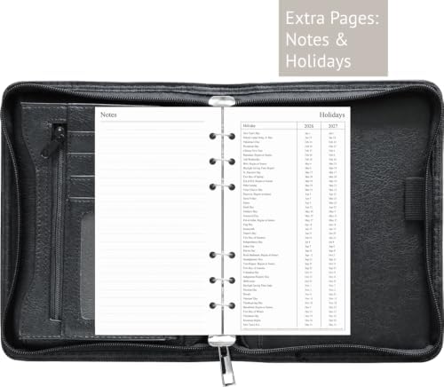 Fan&Ran 2027 Zipped Planner Organizer, Weekly and Monthly Refills with Simulated Leather Cover, Personal Size, Black