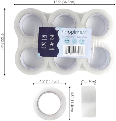 happimess Otto Heavy Duty 2" x 110 Yd Packing Tape, Clear, Set of 6