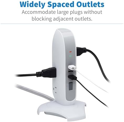 Tripp Lite TLP66USB Surge Protector Tower with USB Ports, 1200 Joules, 5-Outlets, 3 USB Ports, 6ft Heavy-Duty Braided Extension Cord, Desk Charging Tower, Dorm Essentials, Tower Power Strip with Surge