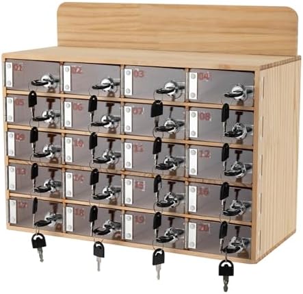Cell Phone Locker Box,20 Slots Cell Phone Storage Locker, Clear Acrylic Storage Cabinet with Lock for School Factory Office