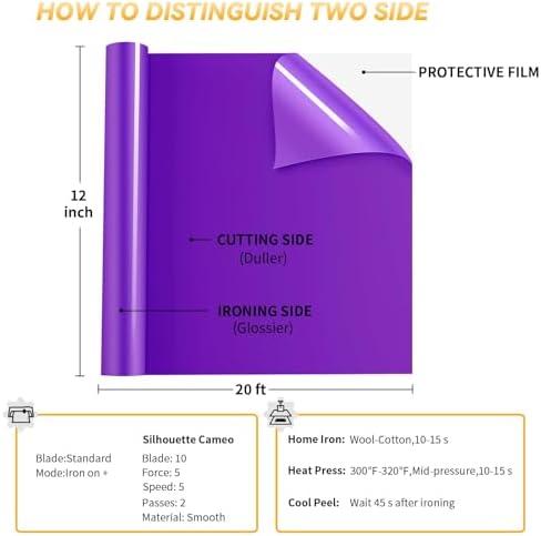 VinylRus Heat Transfer Vinyl, Purple, 12" x 20ft