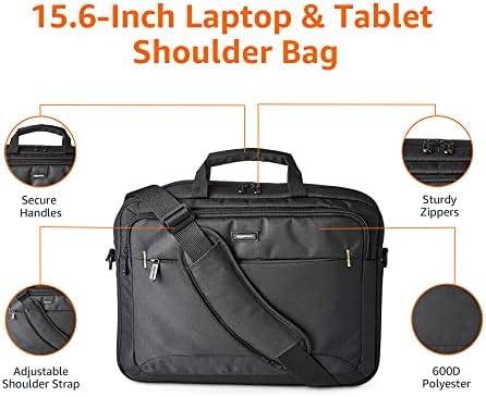 Amazon Basics Laptop Carrying Case with Shoulder Strap, 15.6-inch, Black, Large Capacity Office Work Bag, 10-Pack