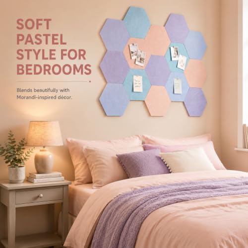 12x10 in 16 Pcs Hexagon Cork Board Tiles, Felt Pin Boards, Pastel