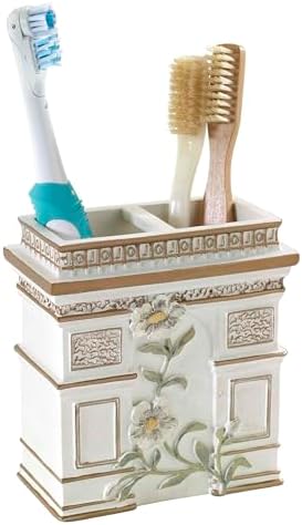 Avanti Linens - Toothbrush Holder, 100% Hand-Painted Resin Bathroom Accessories, Elegant Home Decor (Paris Botanique)