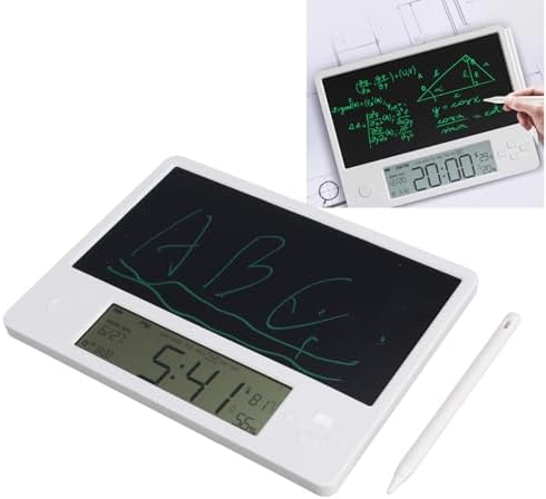 Electronic Calendar with Notepad Time Date Temperature Humidity Display Rechargeable Desktop Calendar LCD Writing Tablet for Office Business Home