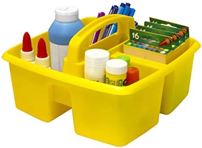 Storex 3-Compartment Small Caddy – Multipurpose Classroom Organizer with Handle, Yellow, 6-Pack (00950U06C)