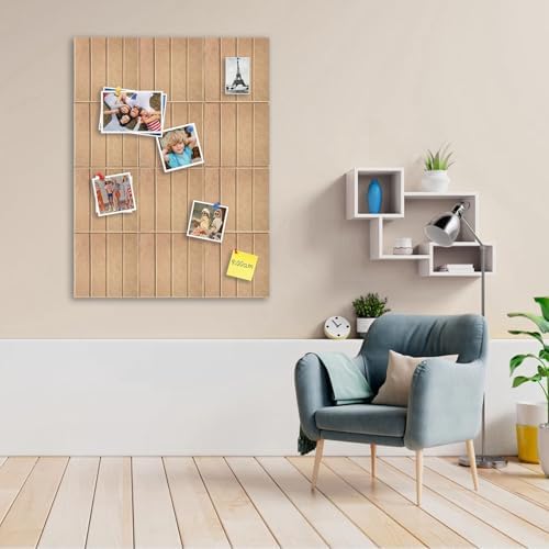 12 Packs Camel Felt Pin Board, Large 12" Bulletin Board with 30 Push Pins, Felt Board Slat Wall Paneling for Office Home Kitchen, Self-Adhesive Corkboard Tiles for Classroom Message Photos Memos