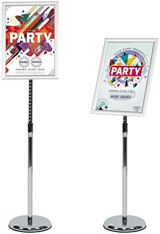 Pedestal Poster Stand, Adjustable Aluminum 11 x 17 Floor Standing Holder for Vertical and Horizontal View Sign Display, Silver