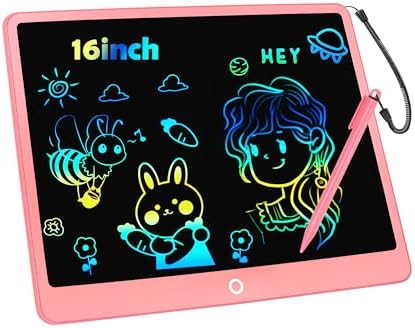 LCD Writing Tablet Doodle Board,16 Inch Colorful Drawing Pad for Kids,Mess Free Coloring for Toddlers Toys Gifts for 3 4 5 6 7 8 Year Old Girls Boys Home School Office Handwriting Tablet -Pink