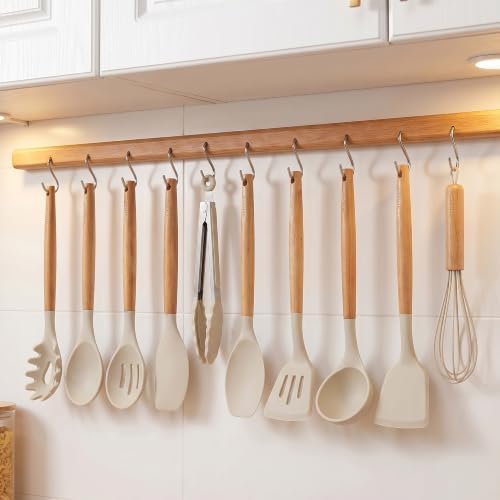 OVENTE Silicone Cooking Utensils Set, 17pcs, Heat Resistant, Cream SPS17CR