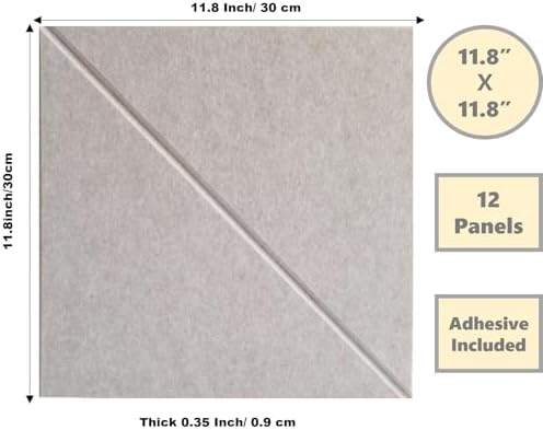 12-Pack Ivory Felt Wall Tiles(11.8“x11.8”Each), 47"x35" Aesthetic Bulletin Pin Board, Large Cork Board Alternative for Office, Classroom & Wall Décor
