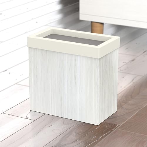 Gatco Small Bathroom Trash Can with Lid, Rectangle 3 Gallon Wastebasket, Under Sink, White Oak with Matte White, for Bathroom, Bedroom, Office (1943W)