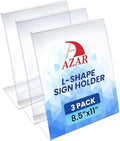 Azar Displays 112430-3PK Side Load Sign Holder 8.5x11 – Clear Flexible Plastic Display Stand, Slanted Acrylic Tabletop Frame for Menus, Signs– Pack of 3