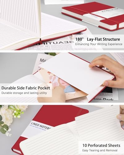 Dynta Hardcover Journal Notebooks, 10 Packs A5 Lined Journals Bulk for Writing 200 Pages/100Sheets, 8.4 x 5.8 inch, Classic Ruled Notebook for Work/Travel/College/Note Taking(Red)