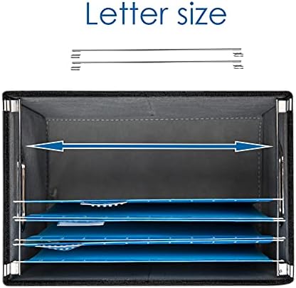 PRANDOM File Organizer Box - Set of 4 Collapsible Decorative Linen Filing Storage Hanging File Folders with Lids Office Cabinet Letter Size Black (14x9.3x10.8 inch)