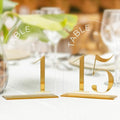 Clear Arch Wedding Table Numbers 1-15, Gold Numbers and Stands