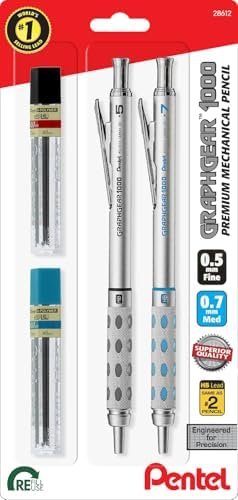 Pentel GraphGear 1000 Automatic Drafting Pencil - Metal Mechanical Pencils 0.5 and 0.7mm with Refill Leads